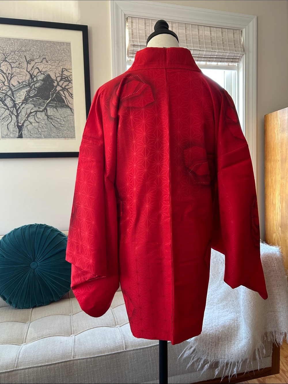 Stunning Red Silk Haori Kimono Jacket, , Vintage - Picture 5 of 10